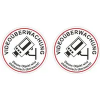 Aufkleber Videoüberwachung 2er-Set Ø 6 cm - Praktisches 2er-Set Aufkleber zur Videoüberwachung, Ø 6 cm, witterungs- und UV-beständig dank hochwertigem Siebdruck. Ideal für Innen- und Außenbereiche.
