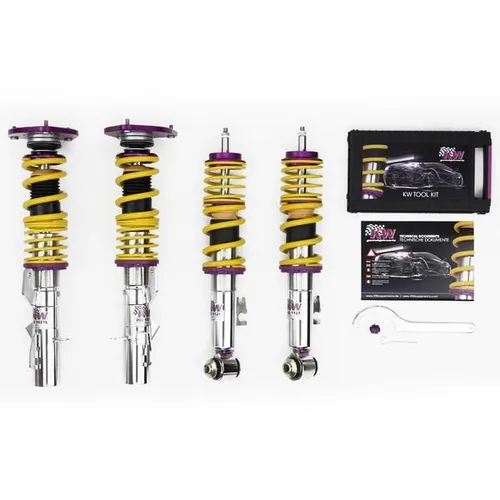 KW Gewindefahrwerk VW Golf III Syncro Lim./Variant clubsport 2-way VA -980kg - Hochwertiges Gewindefahrwerk für VW Golf III Syncro, bietet individuelle Fahrwerksanpassung für optimales Fahrverhalten und Fahrspaß.