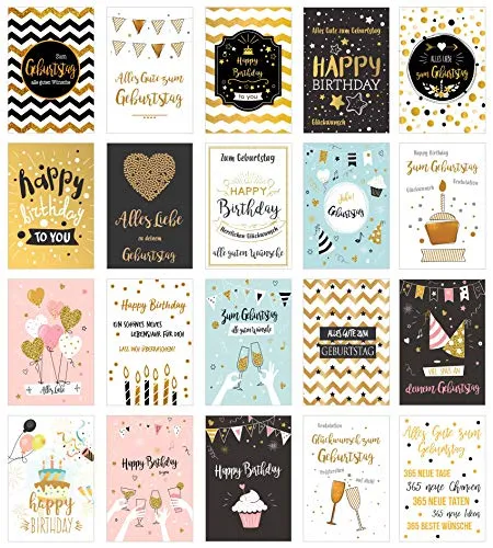Edition Seidel Set 20 exklusive Premium Geburtstagskarten mit Briefumschlag. Glückwunschkarte Grusskarte Geburtstag Geburtstagskarte Mann Frau Karten Happy Birthday Billet Sprüche