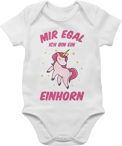 Shirtracer Baby Body Junge Mädchen - Sprüche - Mir egal ich bin ein Einhorn - 1/3 Monate - Weiß - babygeschenke zur geburt babymode witzig spruch egal. bodys mit babygeschenk spruche doch strampler