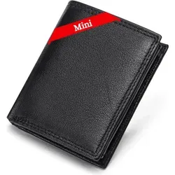 FOMAX Mini Herren Geldbörse aus echtem Leder mit RFID Schutz, 11 Kartenfächer, Klein & Kompakt, Hochformat, Schwarz