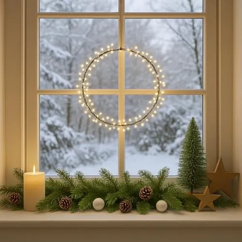 LED Kranz Lichterkranz aus Draht Türkranz Weihnachtskranz beleuchtet Fensterkranz Lichtkranz Dekokranz Batteriebetrieb (24cm)