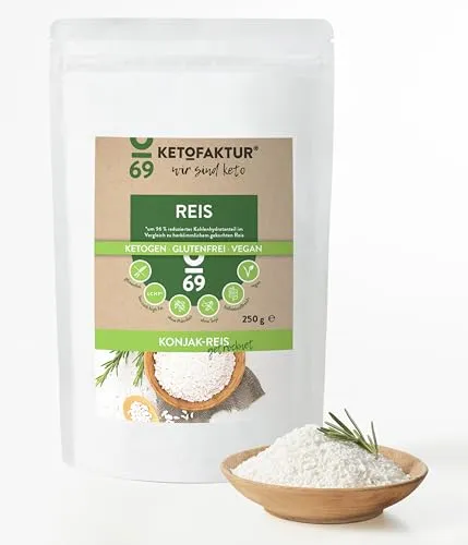 Konjak-Reis getrocknet No69 - Keto & Low Carb Shirataki Reis - Konjac Rice ohne Zusatzstoffe, glutenfrei, vegan, ballaststoffreich - auch als Milchreis oder Reisersatz - 1er Pack (insg. ca. 250g)