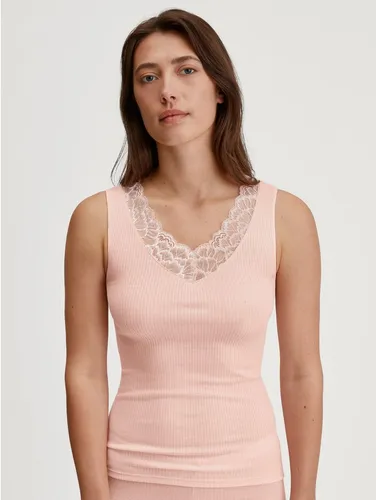 CALIDA Silky Wool Joy Damen Tank-Top - Luxuriöses Tank-Top aus 70 % Merinowolle und 30 % Seide, ideal als Baselayer. Weich und temperaturausgleichend, perfekt für empfindliche Haut. Feine Spitzendetails verleihen einen femininen Touch.