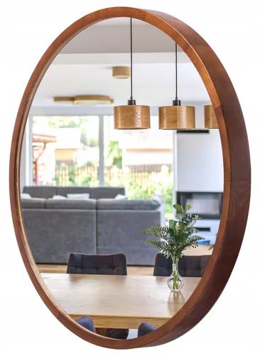STOLARNIA PIKA Wandspiegel LEJA mit Holzrahmen (∅57 cm) - Runder Badspiegel in Nussbaum für modernes Wohnen - Der runde LEJA Wandspiegel mit hochwertigem Kiefernholzrahmen vereint stilvolles Design und Funktionalität. Ideal für Badezimmer, Flur oder Schlafzimmer – bringt Eleganz und Wärme in Ihr Zuhause.