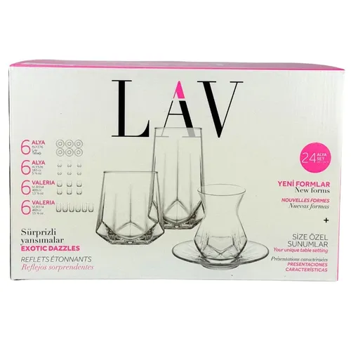 LAV Alya Set 24 tlg. Gläser - Wasser und Whiskygläser - Gläser-Set mit 24 Teilen, spülmaschinenfest und ideal für jede Gelegenheit. Hochwertiges Glasdesign aus der Türkei für stilvolle Getränkepräsentation.