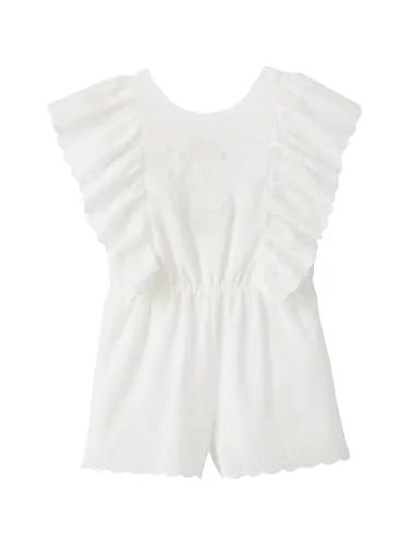 Vertbaudet Kurzer Mädchen Jumpsuit mit Stickerei und Volants, festlich weiß 158 - Stylischer Jumpsuit für Mädchen mit zauberhaften Stickereien und Volants. Ideal für festliche Anlässe, bequem und modisch zugleich.