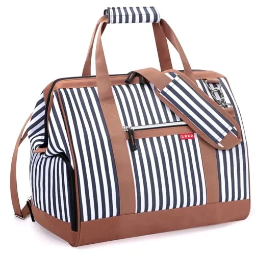 Lekesky Reisetasche Damen, Weekender Damen Klein mit Schuhfach, Großes Öffnungsdesign, 33L Kliniktasche Geburt für Reisen, Airline, Arbeit, Strand oder Freizeit (Blau Gestreift)