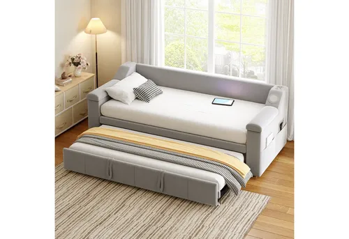 Odikalo Ausziehbett Schlafsofa mit USB und Ablagefächern - Multifunktionales Kojenbett, 90/180x190 cm, aus komfortablem Samtstoff, mit USB-Anschluss und praktischen Ablagefächern für Ordnung. Ideal für kleine Räume und Gästezimmer.