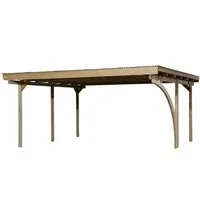 Doppelcarport weka 616 A mit Einfahrtsbogen 500 x 500 cm - Robuster Flachdach-Carport aus kesseldruckimprägniertem Holz, idealer Schutz für Ihr Fahrzeug und ansprechende Optik für Ihren Garten.