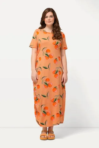 Ulla Popken Midikleid Maxikleid Pfirsiche - Gemusterte Kleider: Weiches Jersey-Maxikleid aus Biobaumwolle mit pfiffigem Pfirsich-Print und asymmetrischem Saum für einen stylishen Look.