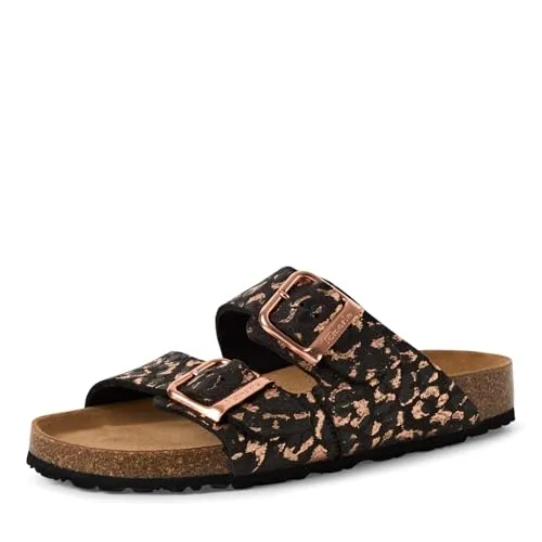 TAMARIS Pantolette Damen Gr. 37 - rosa (schwarz, rosegold) - Pantoletten aus Lederimitat mit animal-print, leicht glänzend und gepolstertem Fußbett für hohen Tragekomfort. Ideal für den Sommer und casual Outfits.