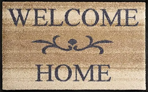 wash+dry Fußmatte Welcome Home beige 50x75 cm - Teppiche, Dämm- & Schutzmatten – waschbar bis 60 Grad, rutschfest und trittschalldämmend, ideal für Allergiker und Tierbesitzer.