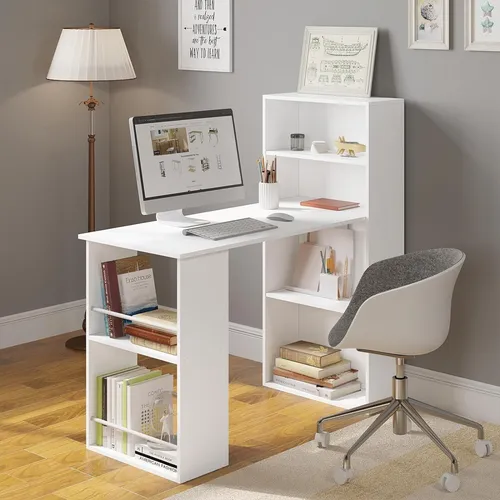 EUGAD Schreibtisch mit Regalen, 3-in-1 Lösung für Ihr Home Office - Kinderschreibtische mit großzügiger Arbeitsfläche, vielseitigem Stauraum durch 2 Regale und stabiler Konstruktion für effizientes Arbeiten und Lernen.