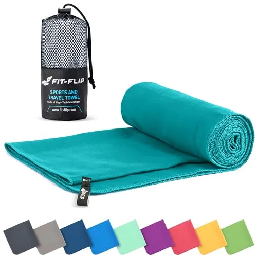 Fit-Flip Mikrofaser Handtuch - schnelltrockend und kompakt für Sport und Reisen (50x100cm, Petrol) - KOMPAKT & LEICHT – Das ultraleichte Mikrofaserhandtuch passt perfekt in jede Tasche. Ideal für Fitness, Reisen und Strand. SAUGSTARK & SCHNELLTROCKNEND – Trocknet schneller und ist super saugfähig. Praktische Druckknopfschlaufe für einfaches Aufhängen.