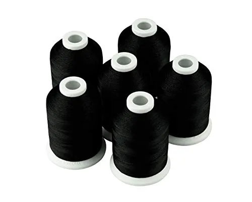 Simthread 6 Spulen 1000M (1100Y) Polyester-Stickereigarn, 40wt 100% Polyester-Garne für alle Stickmaschinen - Schwarz