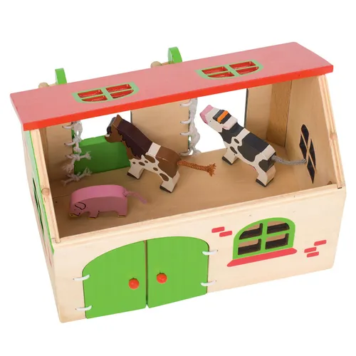 Goki Spielset 58497 - Mein Bauernhof - Holzspielzeug für Kinder ab 3 Jahren, mit 13 standsicheren Teilen, darunter Spielfiguren und Tierfiguren, ideal für kreatives Spielen und Fördern der Fantasie.