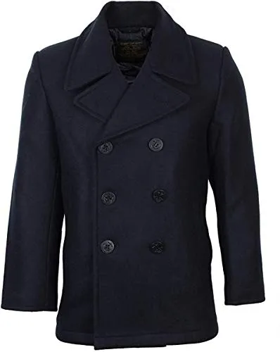 Mil-Tec US Navy Pea Coat - Dunkelblau - S - Funktionsjacke mit Steppfutter, zweireihiger Knopfleiste und stilvollem Ankermotiv, ideal für kalte Tage und maritime Looks.