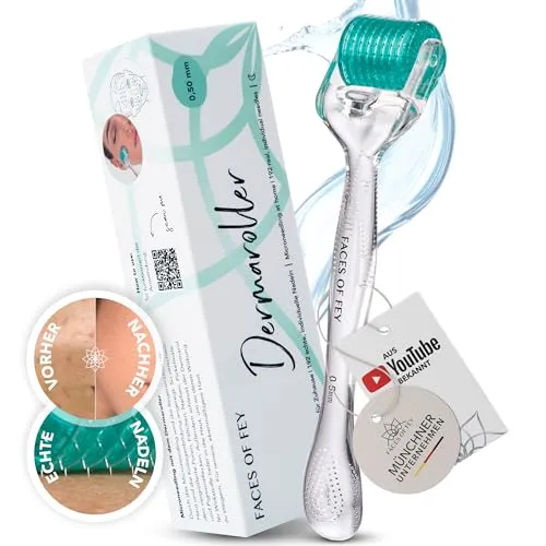 FACES OF FEY Microneedlingroller 0,5 mm - Professionelles Dermaroller für Hautstraffung - Mikrodermabrasion- & Gesichtspeeling-Geräte, fördert die Kollagenproduktion für straffe, jugendliche Haut und reduziert Falten sowie Narben.