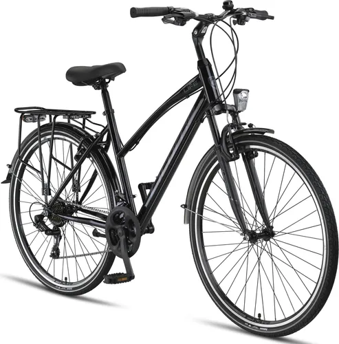 Licorne Bike Trekkingrad L-V-ATB Premium 28 Zoll - Schwarz/Grau - Trekkingrad mit 28 Zoll Laufrädern, ideal für den Alltag und Freizeit, bis 95 kg belastbar und StVZO-konform.