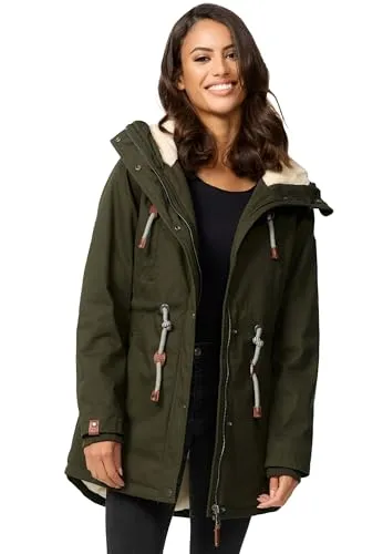 Navahoo Damen Winterjacke mit Teddyfell - B991 Ireliaa in Oliv - Funktionsjacken mit kuscheligem Teddyfell, leicht gefüttert für optimalen Tragekomfort und Schutz vor Kälte, ideal für Winter und Übergangszeit.