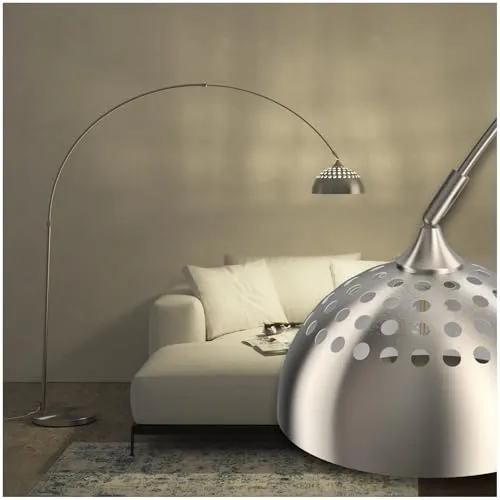 tectake® Bogenleuchte - Retro Stehlampe für Wohnzimmer und Esszimmer - Standleuchte im modernen Retro-Design mit schwenkbarem Lampenschirm für stimmungsvolle Lichtakzente. Ideal für gemütliche Ecken und hohe Standfestigkeit, perfekt für Haushalte mit Kindern oder Haustieren.