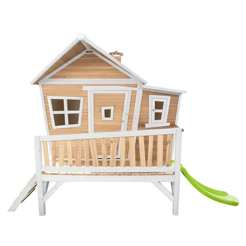 Spielhaus mit Stelzen axi Emma 349 x 193 cm inkl. Rutsche - Gartenhaus aus robustem Holz in Braun, ideal für kreative Spielstunden im Freien mit integrierter Rutsche für zusätzlichen Spaß.