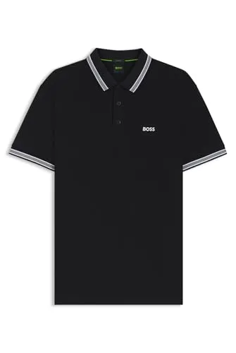 BOSS Herren Paddy Curved Polohemd Dunkelblau - Poloshirt für Herren mit drei Knöpfen und Flachstrick-Bündchen, sportlich-elegant mit Logo auf der Brust für einen stilvollen Look.