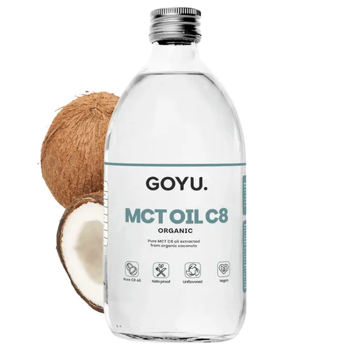 GOYU® MCT C8 Öl Bio - Hochwertiges MCT-Öl aus sorgfältig ausgewählten Kokosnüssen, ideal für Smoothies, Kaffee und Salate. Unterstützt die Energieversorgung für Körper und Geist. Vegan und nachhaltig verpackt.