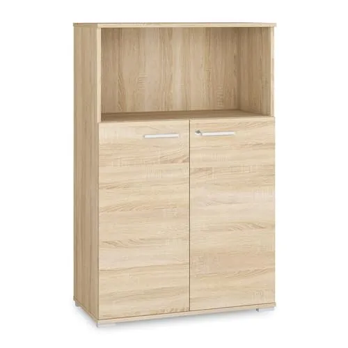 Lomadox Aktenschrank Büroschrank Sonoma Eiche - Aktenschrank mit 2 abschließbaren Türen und offenem Fach, ideal für sichere Aufbewahrung und elegantes Bürodesign in Sonoma Eiche.