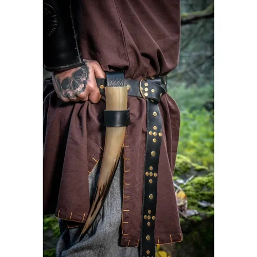 Hornhalter aus Leder mit keltischer Prägung - Wikinger Accessoire - Eleganter Hornhalter aus hochwertigem Leder mit keltischer Prägung. Ideal für Kostüme und besondere Anlässe, sorgt für einen authentischen Wikinger-Look.
