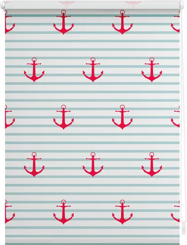 Lichtblick Rollo Klemmfix - Verdunkelung ohne Bohren, Anker gestreift in Türkis Rot 120 cm x 150 cm - Rollos für gemütliche Räume, einfacher Montage ohne Bohren! 100% Verdunkelung, Sicht- und Blendschutz mit stilvollem Anker-Design.