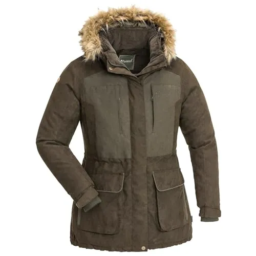 Pinewood Damen Smålandabisko 2.0 Jagdjacke - Wind- und wasserdichte Outdoor-Jacke mit abnehmbarer Kapuze - Die bequeme Jagdjacke für Damen bietet Wärme und Atmungsaktivität. Mit verstellbarer Taille und praktischen Details ist sie ideal für kalte und regnerische Tage im Freien.