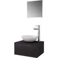 vidaXL 4-TLG. Badmöbel-Set mit Waschbecken, Spiegel und Wasserhahn - Komplett-Set für Badezimmer, bestehend aus Unterschrank, Spiegel, Waschbecken und Wasserhahn. Das minimalistische Design und die hochwertige Verarbeitung sorgen für Stil und Langlebigkeit.