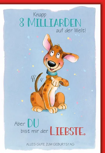 Geburtstag - Karte mit Umschlag - Fröhlicher Hund, gezeichnet