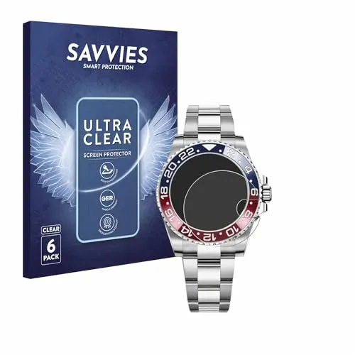 Savvies 6 Stück Schutzfolie für Rolex GMT-Master II Displayschutz-Folie Ultra-Transparent