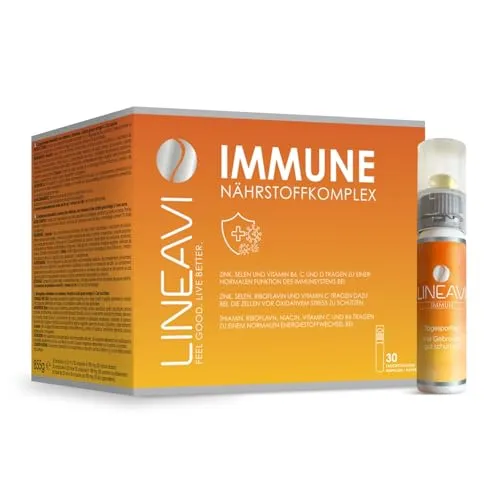 LINEAVI Immun - Multivitamin mit Omega-3, 30 Trinkflaschen - Multivitaminpräparate & Mineralien mit Vitaminen und Mineralstoffen zur Unterstützung des Immunsystems und Energiestoffwechsels, hergestellt in Deutschland, fruchtiger Geschmack.