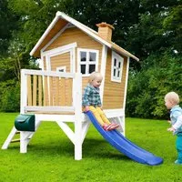 Spielhaus mit Stelzen axi Robin - 264 x 177 cm Holz braun inkl. Rutsche blau - Gartenhäuser, Geräteschuppen & Carports - Hochwertiges Spielhaus aus Holz mit Rutsche für unvergessliche Spielabenteuer im Freien.