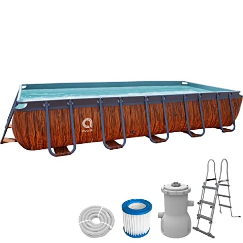 Avenli Pool 400 x 200 x 100 cm Stahlrahmen Aufstellpool Pool-Set mit Leiter Filterpumpe Schläuchen und Filterkartusche Framepool braun rechteckig Swimming Schwimmbecken
