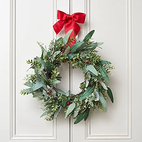 Lights4fun 60cm Weihnachtskranz mit roter Schleife - Stylischer Weihnachtskranz mit grünen Zweigen und roten Beeren. Ideal für die festliche Dekoration im Innen- und Außenbereich. Maße: Außen 60cm, innen 23cm – perfekt formbar für individuelle Gestaltung.