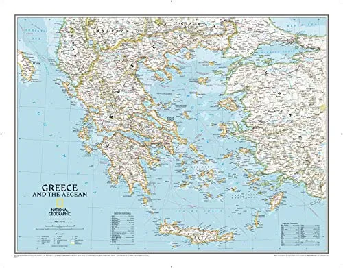 National Geographic Karte Griechenland und die Ägäis - Politische Karte von Griechenland und der Ägäis, ideal für Reisende und Bildungszwecke, detaillierte geografische Informationen von National Geographic.