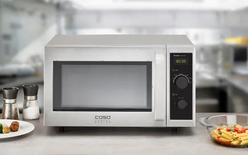 Caso Mikrowelle CM 1000 Ceramic 3081 - Halbdigitale Mikrowelle mit 1000 Watt, ideal für Gastronomie. Der 25 Liter Garraum aus hitzebeständigem Borosilikatglas eignet sich perfekt für eckige Auflaufformen.