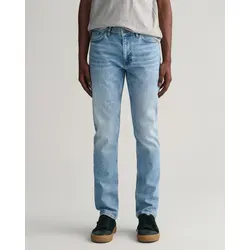 Slim-fit-Jeans GANT "SLIM GANT JEANS", Herren, Gr. 34, Länge 30, blau (light blau vintage), Denim/Jeans, Obermaterial: 97% Baumwolle, 2% Polyester, 1% Elasthan, casual, slim fit, Jeans