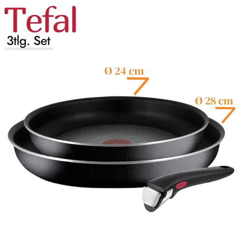 Tefal Pfannenset Ingenio Essential 3tlg. - Brat- & Grillpfannen mit abnehmbarem Griff für platzsparendes Kochen. Thermo-Spot®-Temperaturindikator garantiert perfekte Garergebnisse. Ideal für alle Herdarten, außer Induktion.