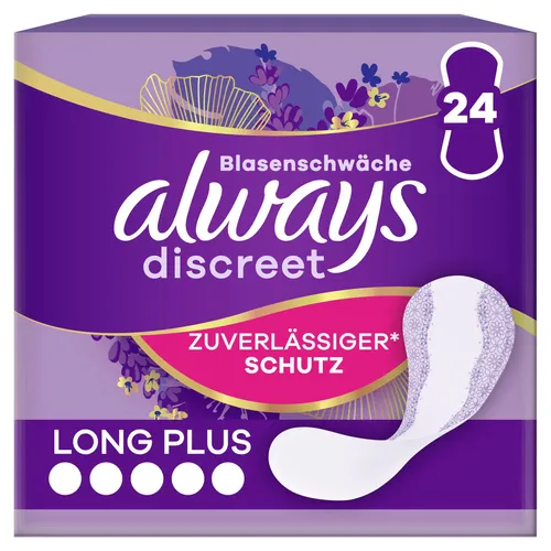 Always Discreet Inkontinenz Slipeinlage Long Plus - 24 Stück - Inkontinenzeinlagen für Frauen mit extra Schutz bei Blasenschwäche. Ultra dünn und diskret, perfekt für den täglichen Gebrauch.