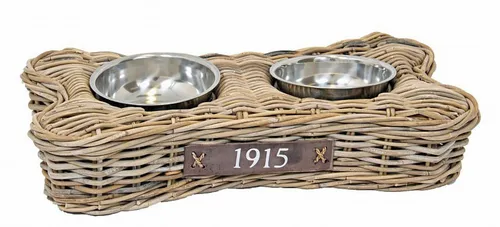 Hundenapf Fressnapf 62x33cm mit 2 Näpfen aus Rattan - Näpfe aus robustem Rattan, spülmaschinenfest und ideal für Hunde und Katzen. Perfekt für stilvolle Haustierhaltung.