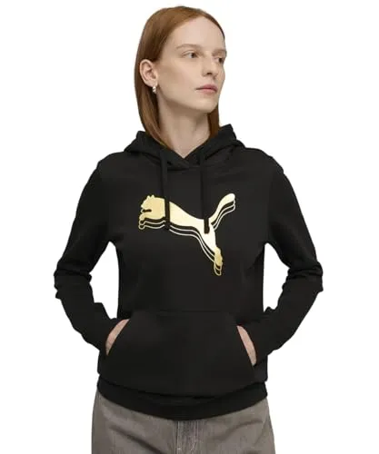 PUMA Unisex ESS METALLIC Hoodie FL Kapuzenpulli - Stylischer Hoodie in PUMA Black-Metallic Gold, perfekt für Freizeit und Sport, aus hochwertigem Material für optimalen Tragekomfort.