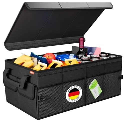 ATHLON TOOLS Kofferraum-Organizer XXL – Faltbare, Rutschfeste Kofferraum-Tasche mit Deckel - Kfz-Kofferraum-Ordner, stabil und vielseitig einsetzbar für Camping und Alltag, mit rutschfester Unterseite für maximale Sicherheit.