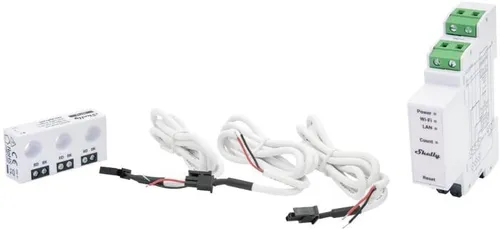 Shelly Pro 3EM CT63 - Dreiphasiger Energiemesser für DIN-Schienenmontage, misst präzise bis 63A mit 99% Genauigkeit. Ideal für Smart Home Integration und einfache Kontrolle über die Shelly App.