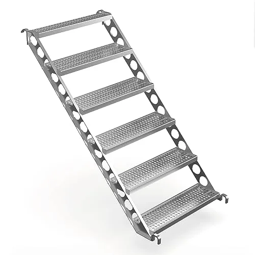 Bautreppe Außentreppe Balkontreppe für 1m Höhenunterschied - Industrielle Treppenanlagen mit 5 Stufen, wetterfest und robust bis 400 lb Tragfähigkeit, ideal für sichere Zugänge bei Höhenunterschieden von 1m.